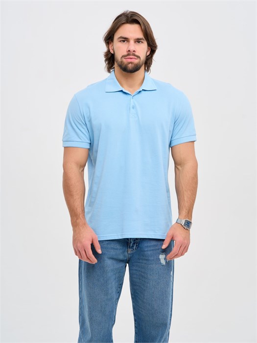 Рубашка поло с Вашим логотипом  с коротким рукавом голубая 10382