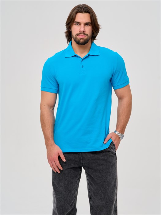 Рубашка поло с Вашим логотипом  с коротким рукавом бирюзовая 10390