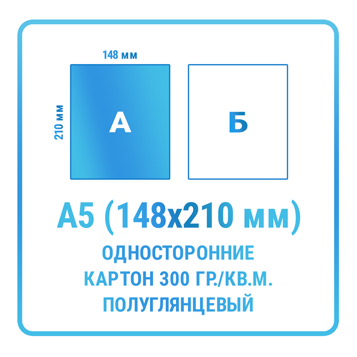 Листовки А5 (148х210 мм), односторонние, картон 300 гр./кв.м. (полуглянцевый) 10155