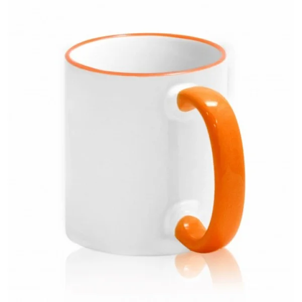 Кружка с ОРАНЖЕВЫМ ОБОДКОМ и ОРАНЖЕВОЙ РУЧКОЙ  с печатью Вашего логотипа или изображения 10018