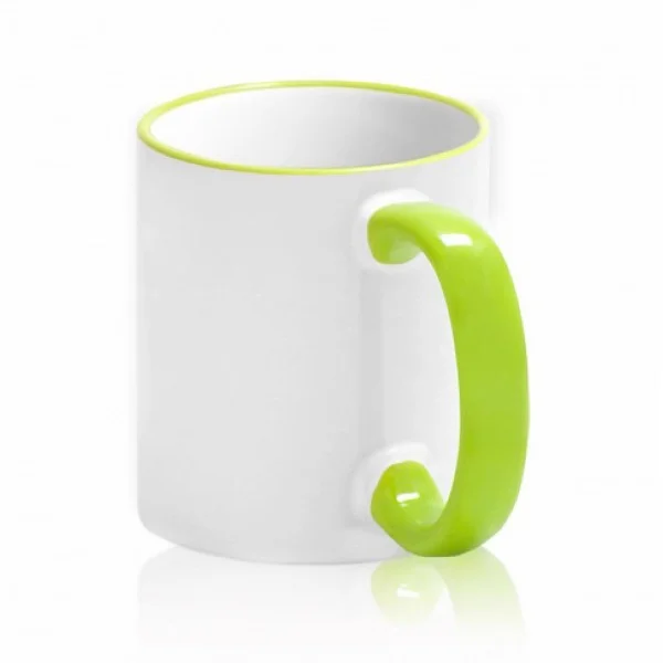 Кружка с САЛАТОВЫМ ОБОДКОМ и САЛАТОВОЙ РУЧКОЙ  с печатью Вашего логотипа или изображения 10025