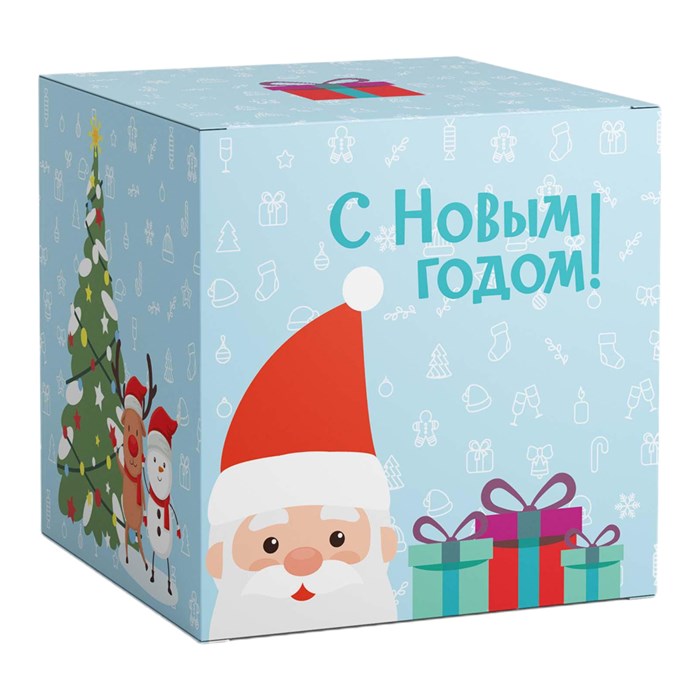 Коробка для кружки "В гостях у Деда Мороза" голубая 10134