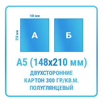 Листовки А5 (148х210 мм), двухсторонние, картон 300 гр./кв.м. 10156