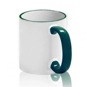 Кружка с ТЕМНО-ЗЕЛЕНЫМ ОБОДКОМ и ТЕМНО-ЗЕЛЕНОЙ РУЧКОЙ  с печатью Вашего логотипа или изображения 10022