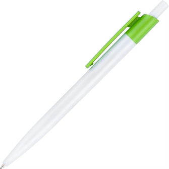 {{photo.Alt || photo.Description || 'Ручка пластиковая шариковая Vivapens HIT (белая с салатовым) с Вашим логотипом'}}