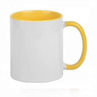 Кружка с ЖЕЛТОЙ ВНУТРЕННЕЙ ПОВЕРХНОСТЬЮ и ЖЕЛТОЙ РУЧКОЙ  с печатью Вашего логотипа или изображения 10031