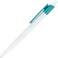 Ручка пластиковая шариковая Vivapens HIT (белая с бирюзовым) с Вашим логотипом 10085